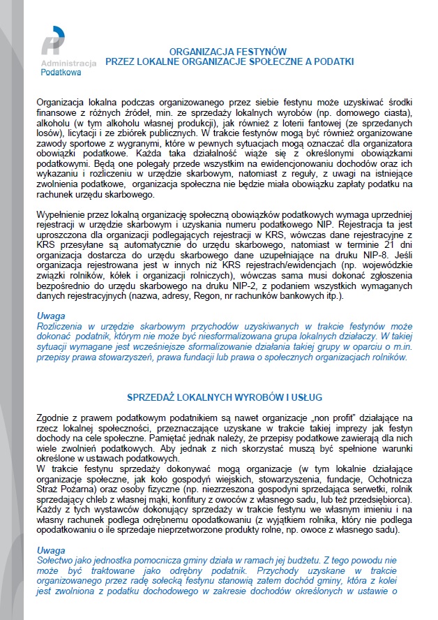 Informacja dla lokalnych organizacji społecznych dotycząca organizacji festynów