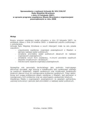 Sprawozdanie z realizacji programu współpracy miasta Wrocławia z organizacjami pozarządowymi w roku 2008