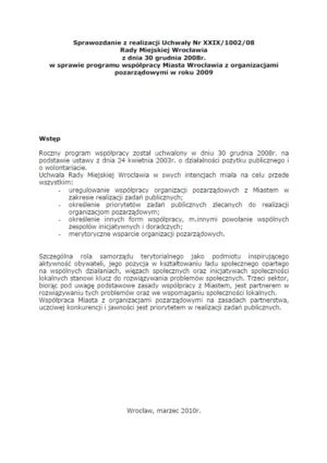 Sprawozdanie z realizacji programu współpracy miasta Wrocławia z organizacjami pozarządowymi w roku 2009