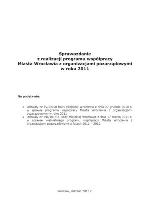Sprawozdanie z realizacji programu współpracy miasta Wrocławia z organizacjami pozarządowymi w roku 2011