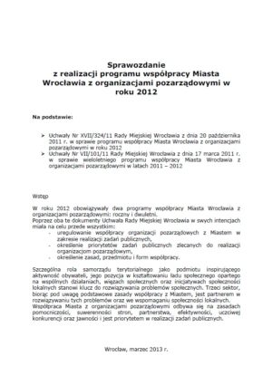 Sprawozdanie z realizacji programu współpracy miasta Wrocławia z organizacjami pozarządowymi w roku 2012